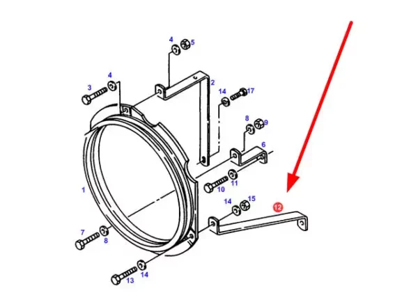 Oryginalny uchwyt obudowy wentylatora o numerze katalogowym F816200040030, stosowany w ciągnikach rolniczych marki Fendt schemat