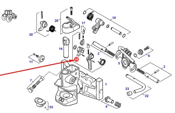 Oryginalna dźwignia zwalniająca o numerze katalogowym F816500070030, stosowana w ciągnikach rolniczych marki Fendt schemat.