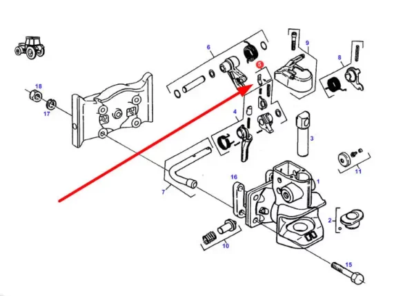 Oryginalny uchwyt sprężyny zaczepu o numerze katalogowym F816500070100, stosowany w ciągnikach rolniczych marki Fendt schemat