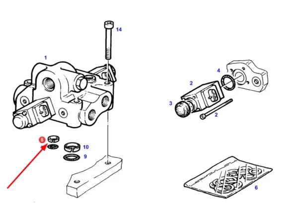 Oryginalna wkładka uszczelniająca zaworu hydraulicznego, stosowana w ciągnikach rolniczych marki Fendt schemat