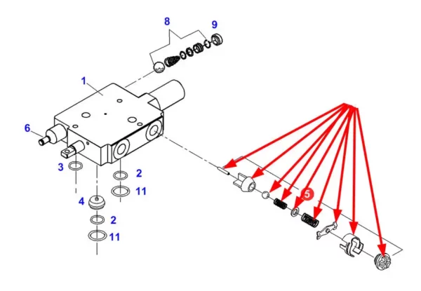 Oryginalny zaworek hydrauliczny o numerze katalogowym F816960020060, stosowany w ciągnikach rolniczych marki Fendt schemat.