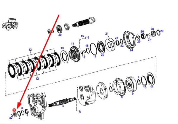 Oryginalny pierścień simering wału napędu przedniej osi o numerze katalogowym F824100320350, stosowany w ciągnikach rolniczych marki Fendt schemat
