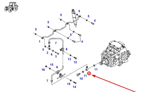 Oryginalny króciec pierścieniowy układu paliwowego o numerze katalogowym F824200180080, stosowany w ciągnikach rolniczych marki Fendt. schemat