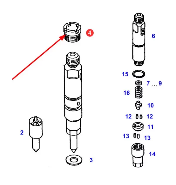 Oryginalna nakrętka wtryskiwacza, stosowana w silnikach ciągników rolniczych marki Fendt schemat.