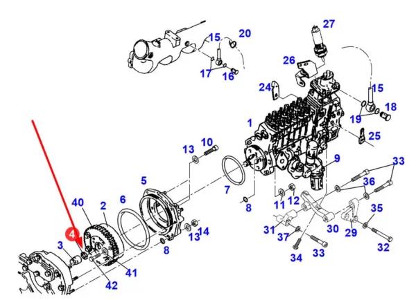 Oryginalny pierścień dystansowy koła zębatego pompy wtryskowej, stosowany w ciągnikach rolniczych marki Fendt schemat