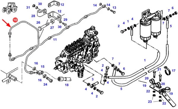 Oryginalny przewód paliwowy o numerze katalogowym F824200711160, stosowany w ciągnikach rolniczych marki Fendt schemat.