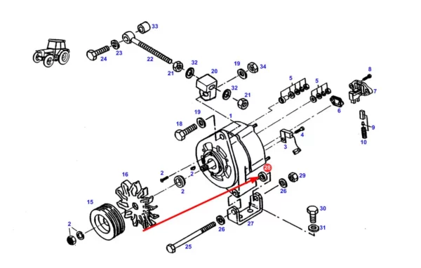 Oryginalna podkładka dystansowa alternatora o numerze katalogowym F824900010080, stosowana w ciągnikach rolniczych marki Fendt. schemat