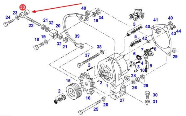 Oryginalna tuleja napinacza alternatora, stosowana w ciągnikach rolniczych marki Fendt schemat