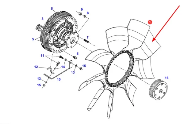Oryginalny wentylator chłodnicy stosowany w ciągnikach rolniczych marki Fendt schemat