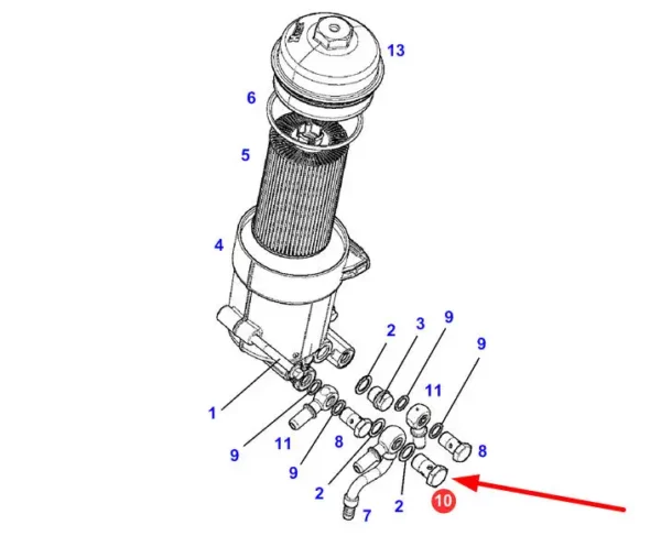 Oryginalna śruba przelotowa instalacji paliwowej przyłącza filtra paliwa o numerze katalogowym F836200060020, stosowany w ciągnikach rolniczych marki Fendt schemat