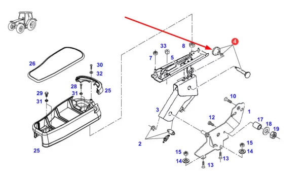Oryginalne pokrętło podłokietnika o numerze katalogowym F916500031090, stosowane w ciągnikach rolniczych marki Fendt schemat