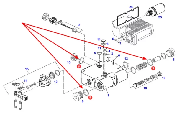 Oryginalny pierścien oring o wymiarach 2,15 x 19, stosowany w hydraulice ciągników marki Fendt, Valtra i Massey Ferguson schemat.