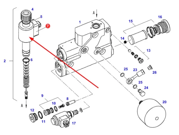 Oryginalny elektromagnes elektrozaworu sterowania ciśnieniem hydraulicznym stosowany w ciągnikach rolniczych marki Fendt schemat