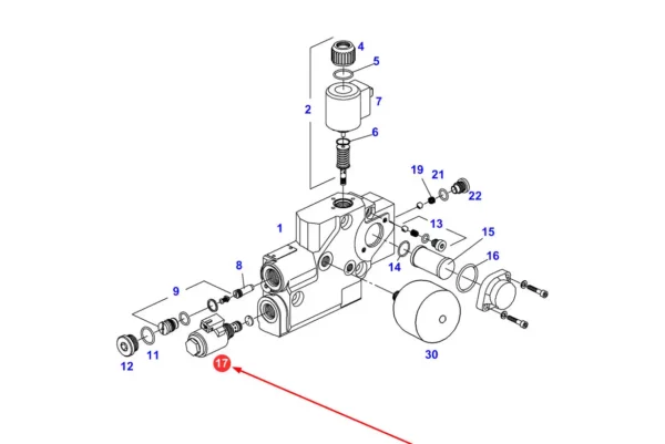 Oryginalny zawór hydrauliczny o numerze katalogowym F916961020220, stosowany w ciągnikach rolniczych marki Fendt.-schemat