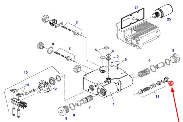 Oryginalna zaślepka plastikowa zaworu hydraulicznego o numerze katalogowym F916961022030, stosowana w ciągnikach rolniczych marki Fendt. schemat