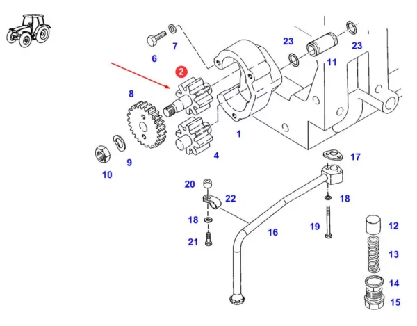 Oryginalny wirnik zębaty pompy olejowej silnikao numerze katalogowym F920202310010, stosowany w ciągnikach rolniczych marki Fendt schemat