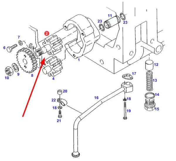 Oryginalne koło zębate pompy olejowej o numerze katalogowym F920202310020, stosowane w ciągnikach rolniczych marki Fendt schemat.
