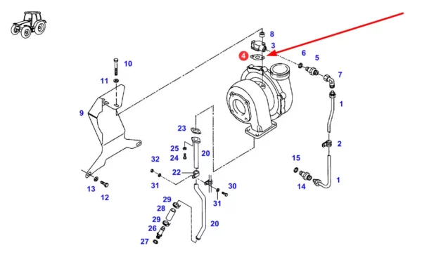 Oryginalna uszczelka przewodu smarowania turbosprężarki o numerze katalogowym F926200090120, stosowana w ciągnikach rolniczych marki Fendt. schemat