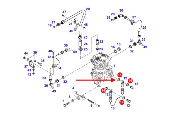 Oryginalny pierścień uszczelniający kompresora, stosowany w maszynach rolniczych marki Fendt. schemat