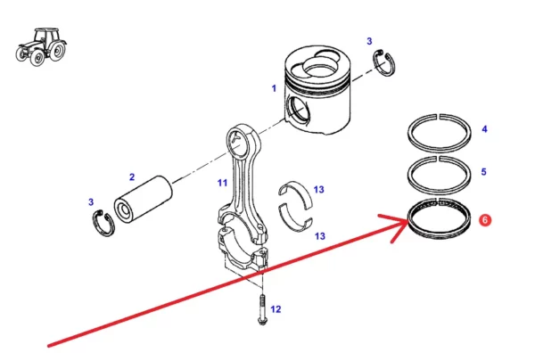 Oryginalny pierścień tłokowy o numerze katalogowym F926202310330, stosowany w ciągnikach rolniczych marki Fendt schemat.