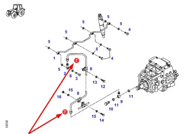 Oryginalny przewód paliwowy o numerze katalogowym F926202710460, stosowany w ciągnikach rolniczych marki Fendt. schemat