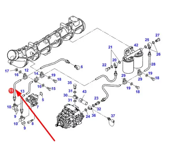 Oryginalny przewód pompy paliwa o numerze katalogowym F926202710490, stosowany w ciągnikach rolniczych marki Fendt schemat.