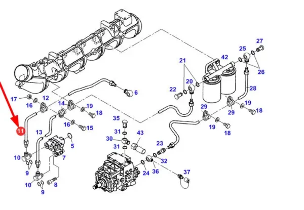 Oryginalny przewód układu paliwowego o numerze katalogowym F926202710670, stosowany w ciągnikach rolniczych marki Fendt schemat