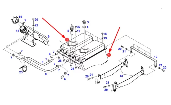 Oryginalny zbiornik wyrównawczy o numerze katalogowym F930200051202, stosowany w ciągnikach rolniczych marki Fendt schemat.