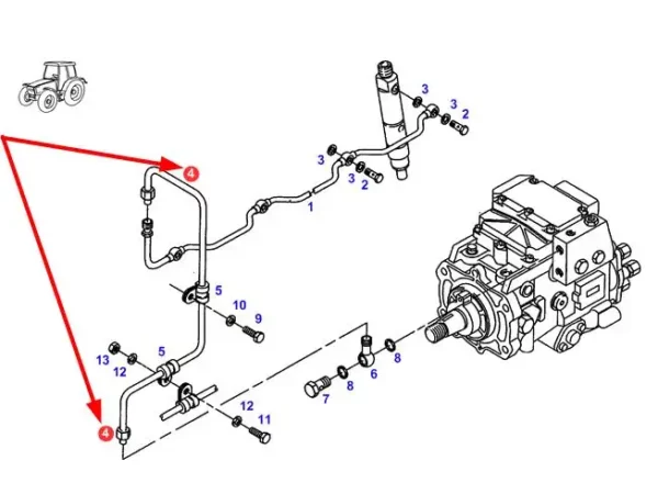 Oryginalny przewód paliwowy o numerze katalogowym F930200710060, stosowany w ciągnikach rolniczych marki Fendt. schemat