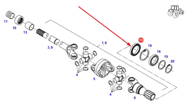 Oryginalny pierścień simering uszczelniający wał napędowy o numerze katalogowym F930301020100, stosowany w ciągnikach rolniczych maek Challenger, Fendt i Massey Ferguson schemat
