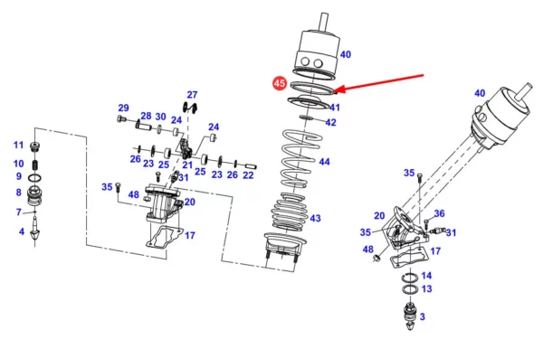 Oryginalny zacisk cylindra o numerze katalogowym F931150071070, stosowany w ciagnikach rolniczych marki Fendt schemat