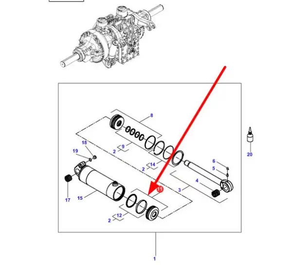 Oryginalny tłok siłownika o numerze katalogowym F931860030050, stosowany w maszynach rolniczych marek Fendt, Massey Ferguson, Valtra, Challenger schemat