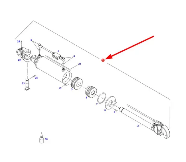 Oryginalny komplet uszczelek cięgła hydraulicznego kat. 3/4 o numerze katalogowym F931870053010, stosowane w ciągnikach rolniczych marek Fendt, Challenger schemat.