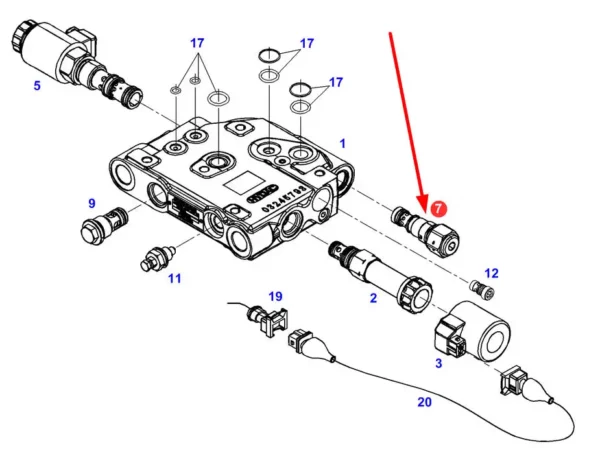 Oryginalny zawór hydrauliczny o numerze katalogowym F931920102070, stosowany w ciągnikach rolniczych marki Fendt schemat.