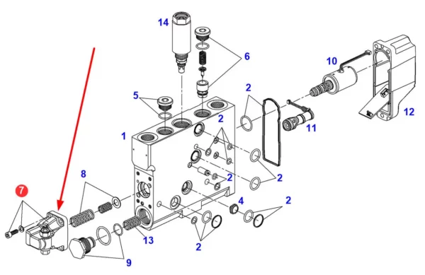 Oryginalny element bloku hydraulicznego, stosowany w ciągnikach rolniczych marki Fendt schemat