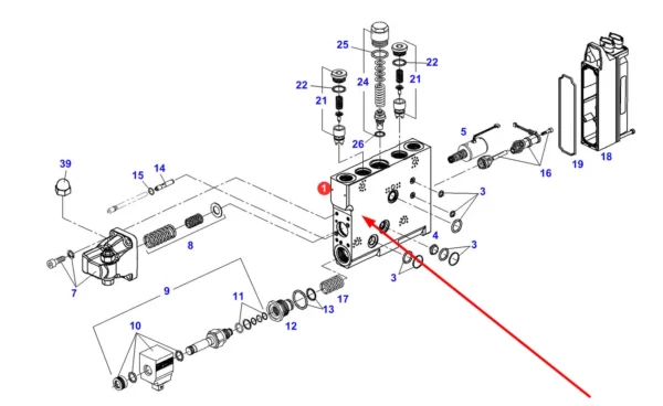 Oryginalny zawór hydrauliczny o numerze katalogowym F931962030107, stosowany w ciągnikach rolniczych marki Fendt schemat.