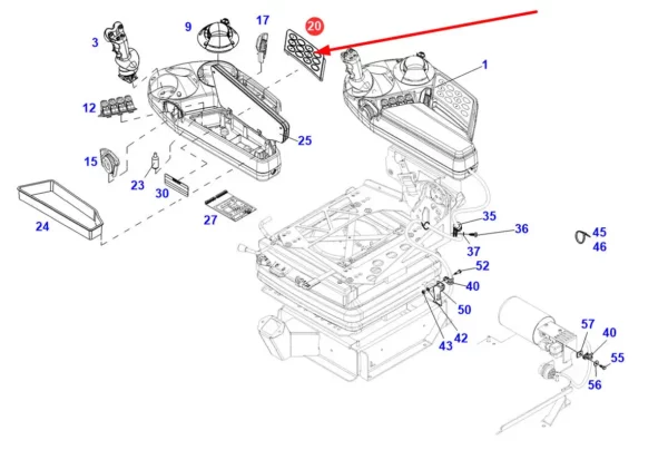 Oryginalny panel kontrolny podłokietnika, stosowany w ciągnikach rolniczych marki Fendt schemat