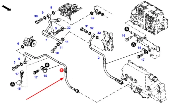 Oryginalny przewód paliwowy o numerze katalogowym F934201060200, stooswany w ciągnikach rolniczych marki Fendt schemat