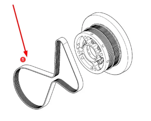 Oryginalny pasek klinowy wielorowkowy o wymiarach 8 PK x 1480 lp, stosowany w maszynach rolniczych marki Fendt - schemat