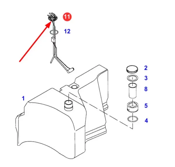 Oryginalny czujnik poziomu paliwa o numerze katalogowym G117201060011, stosowany w ciągnikach rolniczych marki Fendt schemat.