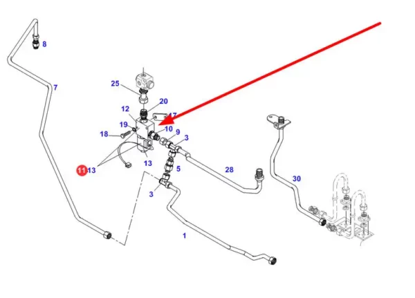 Oryginalny zawór hydrauliczny o numerze katalogowym G117951130030, stosowany w ciągnikach rolniczych marki Fendt schemat