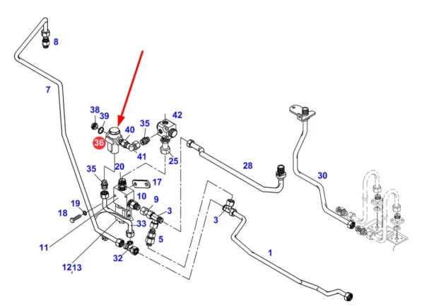 Oryginalny zawór bezpieczeństwa układu hydraulicznego o numerze katalogowym G117961020050, stosowany w ciągnikach rolniczych marki Fendt schemat.
