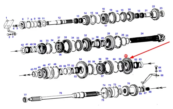 Oryginalne koło zębate  Z-34 z bocznym synchronizatorem biegu wstecznego o numerze katalogowym G178100080010, stosowane w ciągnikach rolniczych marki Fendt schemat.