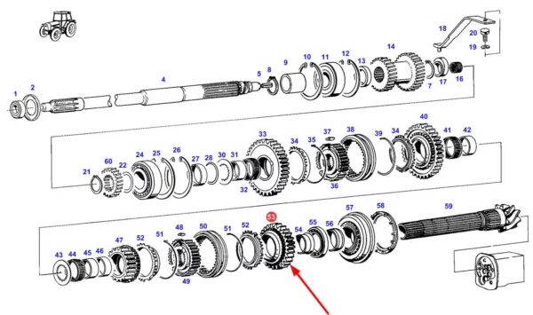 Oryginalne koło zębate skrzyni biegów o numerze katalogowym G198100080010, stosowane w ciągnikach rolniczych marki Fendt schemat.