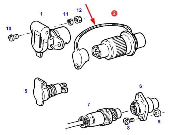 Oryginalna wtyczka elektryczna o numerze katalogowym G205900900020, stosowana w ciągnikach rolniczych marki Fendt oraz Massey Ferguson schemat.