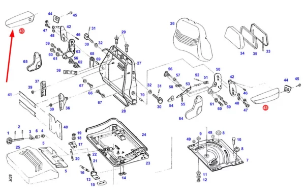 Oryginalny podłokietnik, stosowany w ciągnikach rolniczych marki Fendt schemat