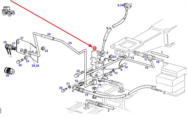 Oryginalny zawór układu hamulcowego przyczepy o numerze katalogowym G294100610030, stosowany w ciągnikach rolniczych marki Fendt schemat.