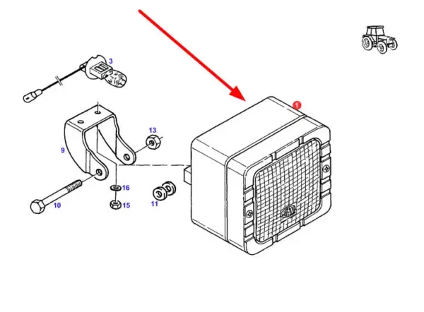 Oryginalny reflektor roboczy o numerze katalogowym G312900110010, stosowany w ciągnikach rolniczych marki Fendt schemat