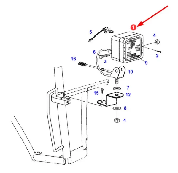 Oryginalnay reflektor roboczy o numerze katalogowym G312901110020 stosowany w ciągnikach marki Fendt schemat.
