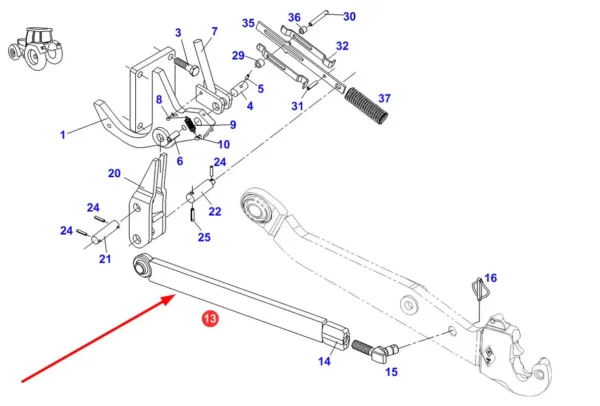 Oryginalny stabilizator wieszaka o numerze katalogowym G339870041011, stosowany w ciągnikach rolniczych marki Fendt schemat